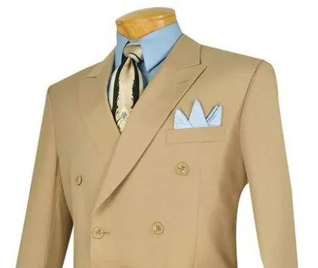 (36S, 38S, 50R, 54R, 54L, 58L) Double Breasted Suit 2 Piece Regular Fit in Beige