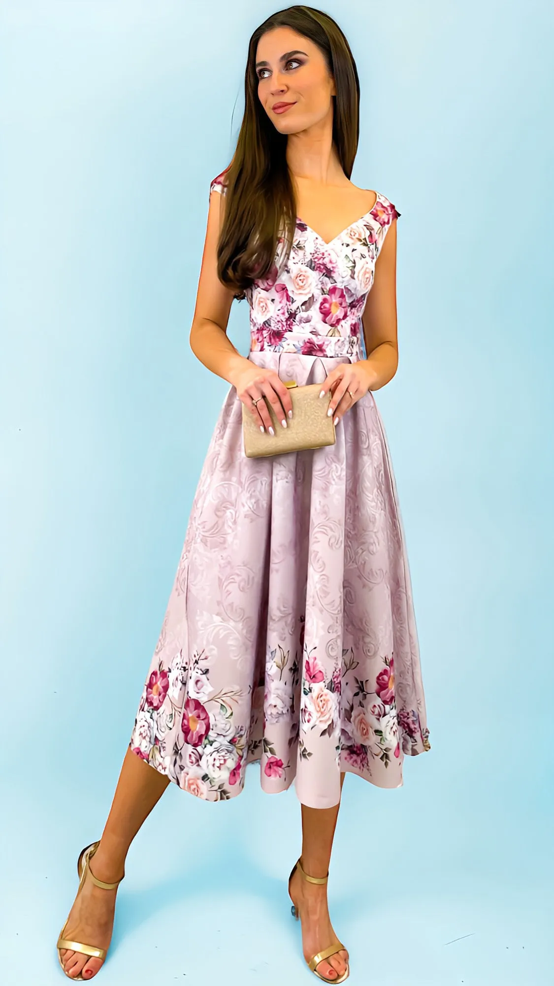 4-A1506 Saba Blush Floral Flare Dress