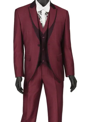 (42R) Slim Fit 3 Piece Fashion Tuxedo in Burgundy