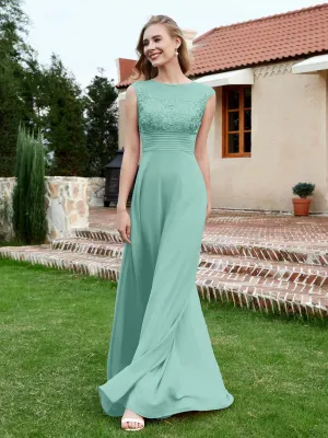A-Line Chiffon Dress with Illusion Neckline Turquoise Plus Size