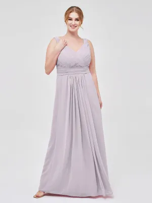 A-line Chiffon Floor Length V Neck Dresses Dusk Plus Size