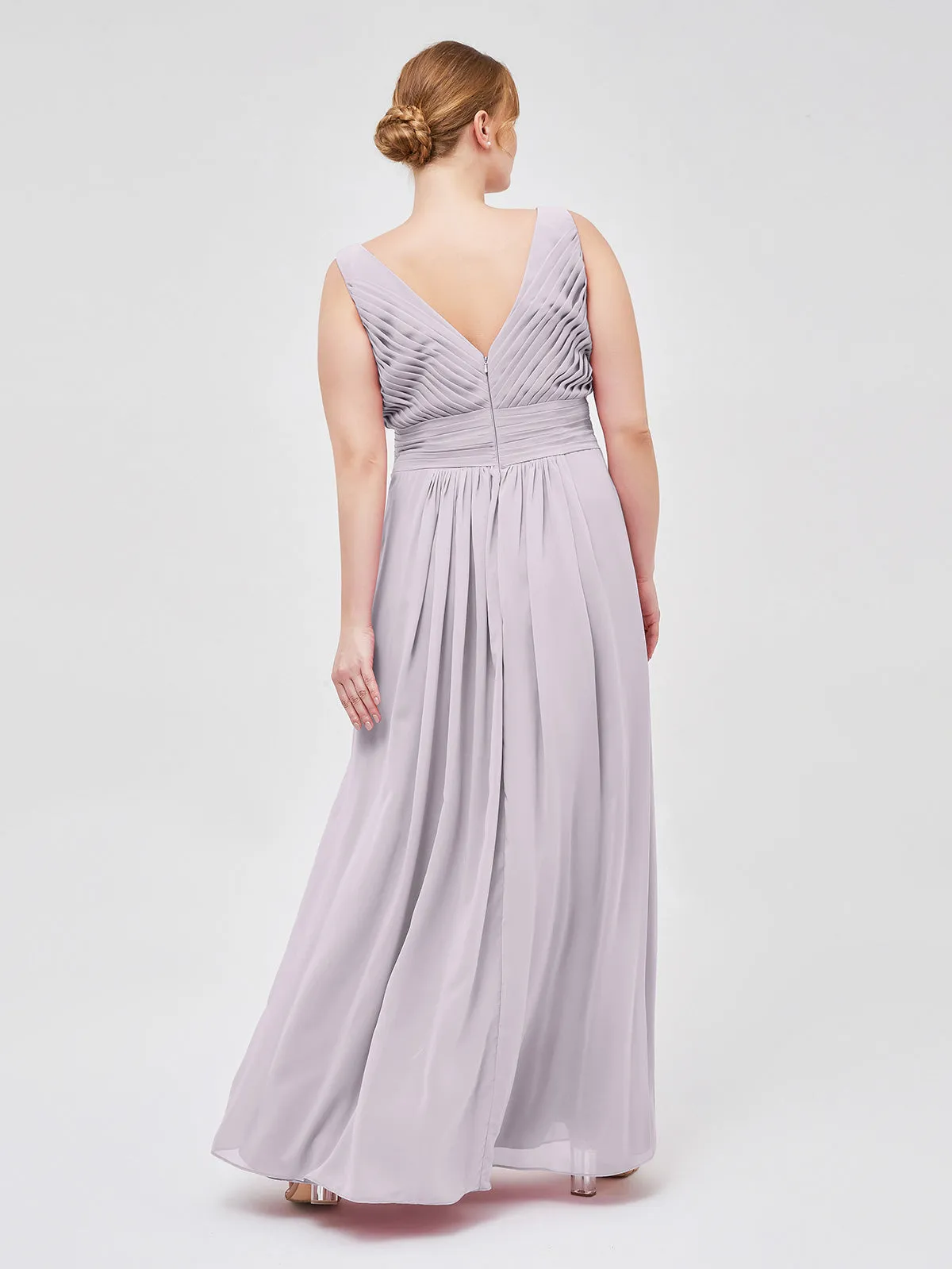 A-line Chiffon Floor Length V Neck Dresses Dusk Plus Size
