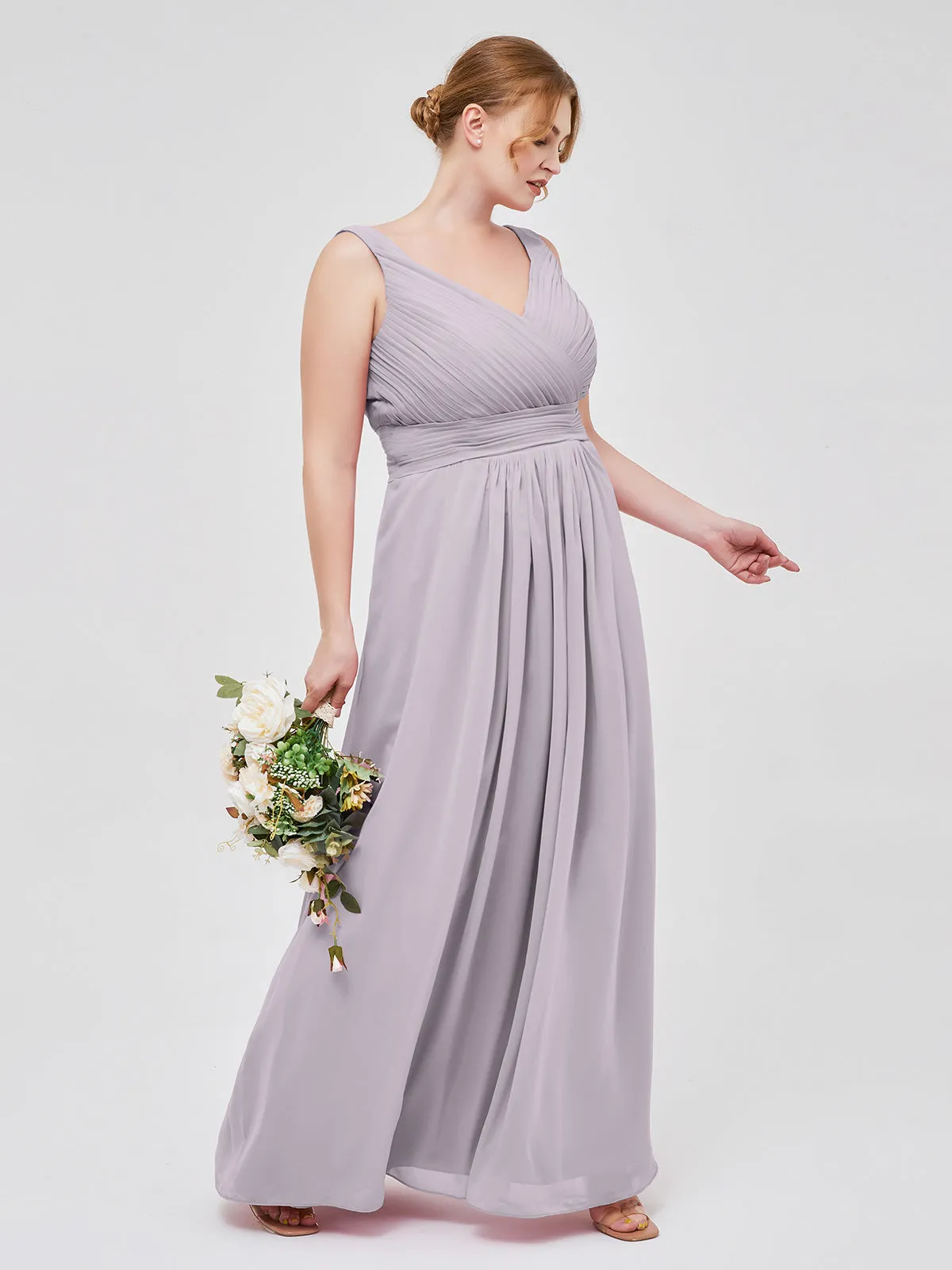 A-line Chiffon Floor Length V Neck Dresses Dusk Plus Size
