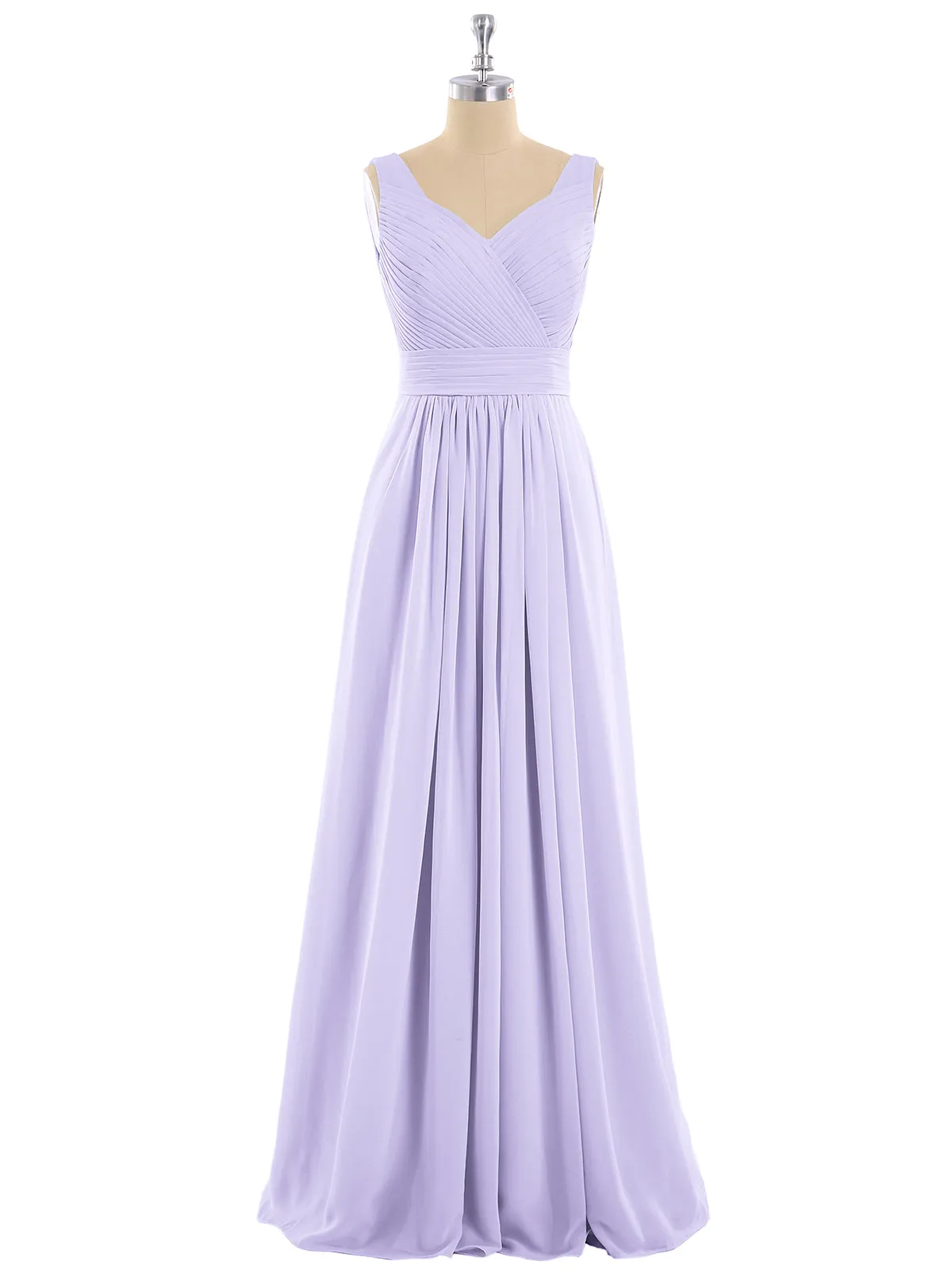 A-line Chiffon Floor Length V Neck Dresses Lilac Plus Size