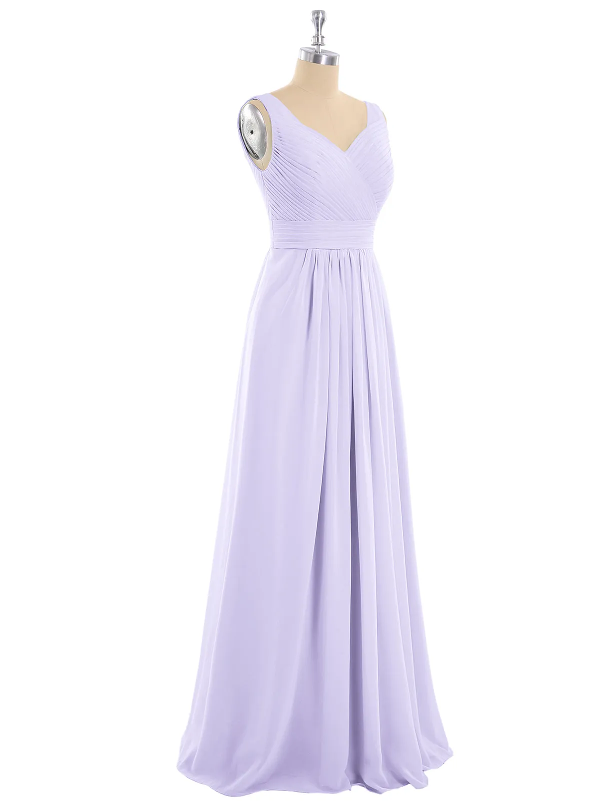 A-line Chiffon Floor Length V Neck Dresses Lilac Plus Size