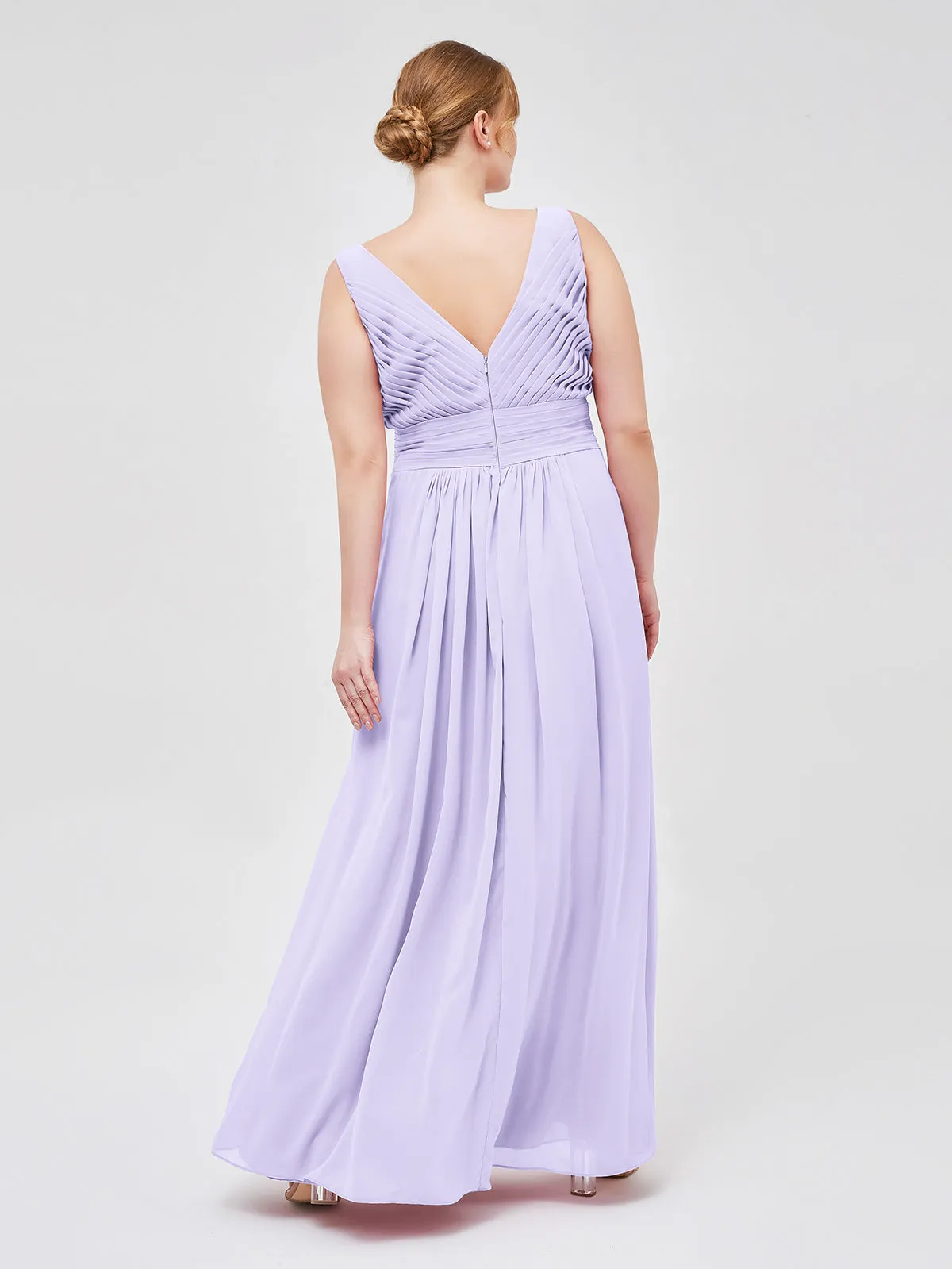 A-line Chiffon Floor Length V Neck Dresses Lilac Plus Size