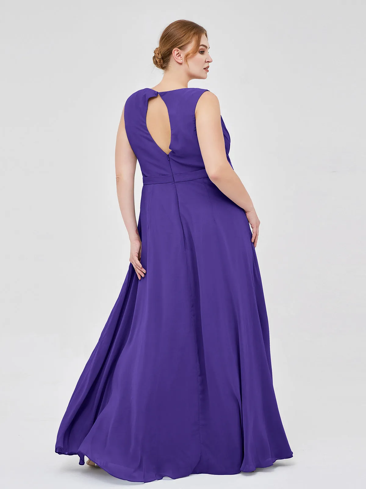 A-line Chiffon Open Back Dress With V-Neck Regency Plus Size