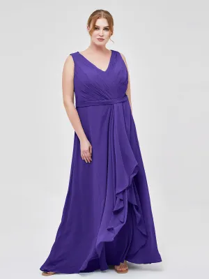 A-line Chiffon Open Back Dress With V-Neck Regency Plus Size