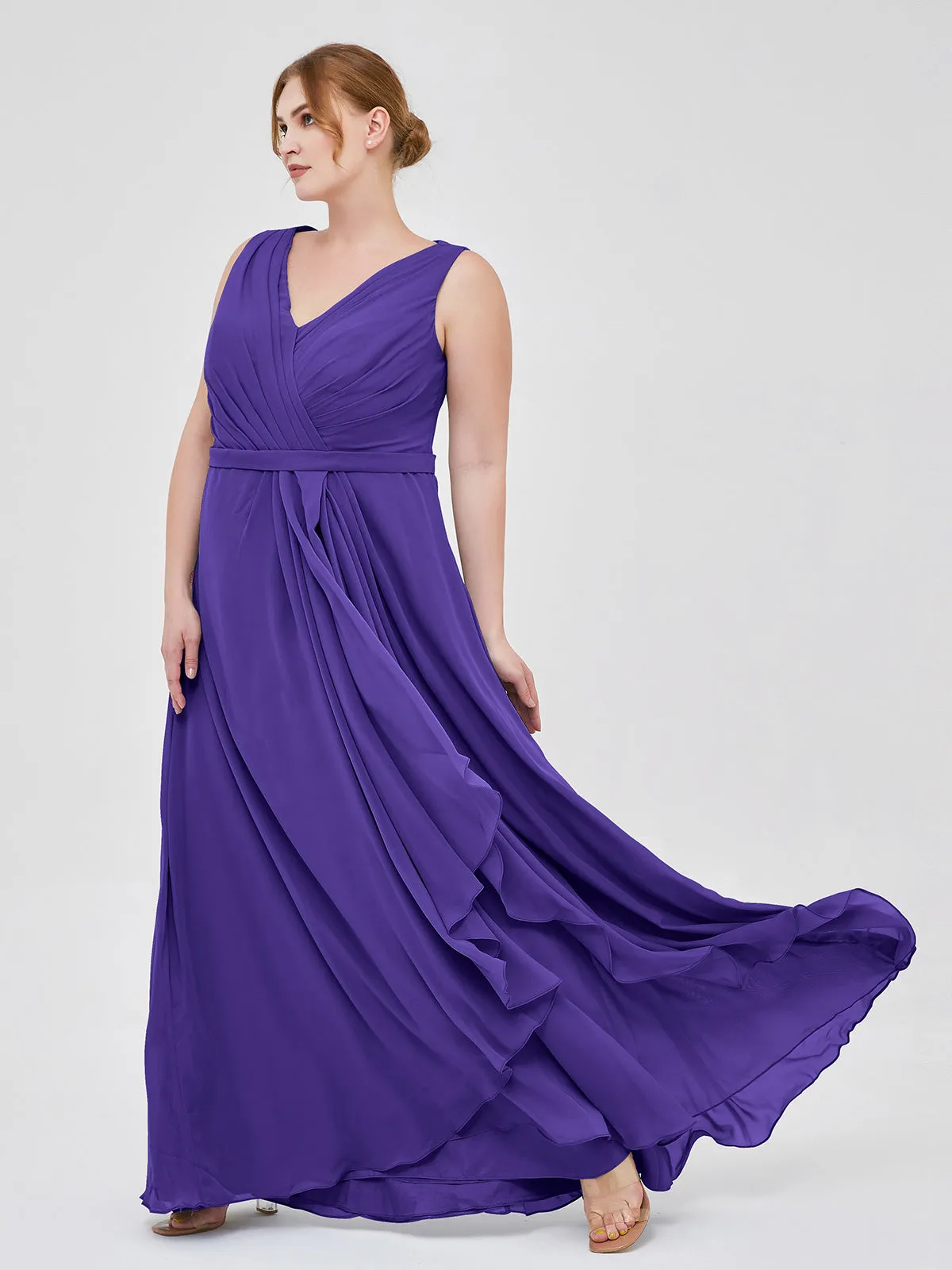 A-line Chiffon Open Back Dress With V-Neck Regency Plus Size