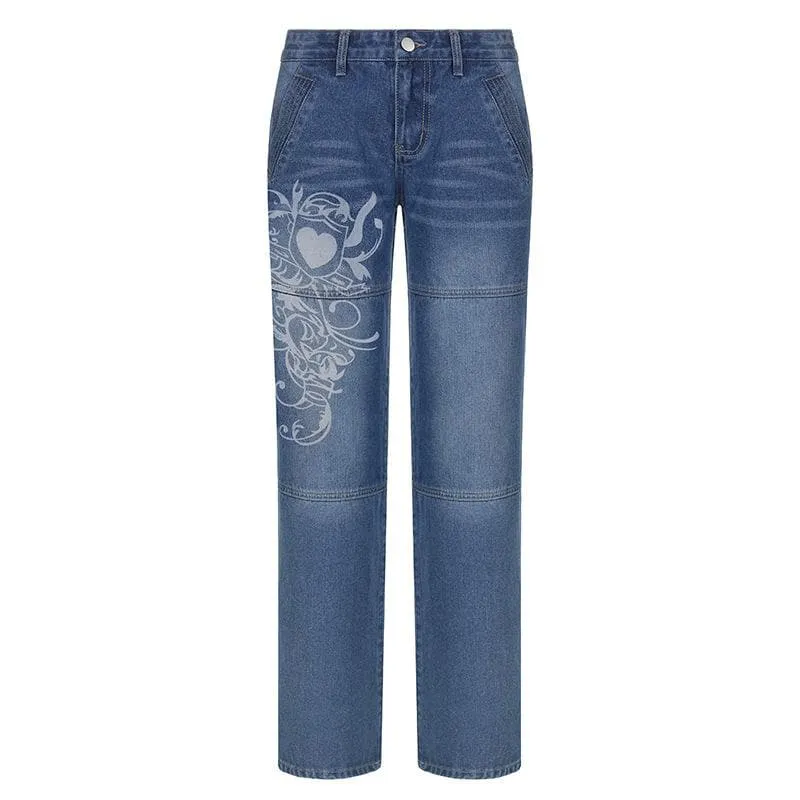BerriesJam - Abstract Button Low Rise Zip-Up Pocket Jeans