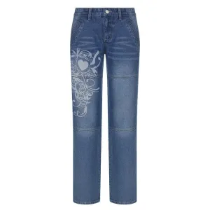 BerriesJam - Abstract Button Low Rise Zip-Up Pocket Jeans