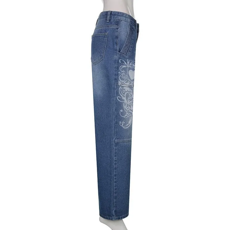 BerriesJam - Abstract Button Low Rise Zip-Up Pocket Jeans