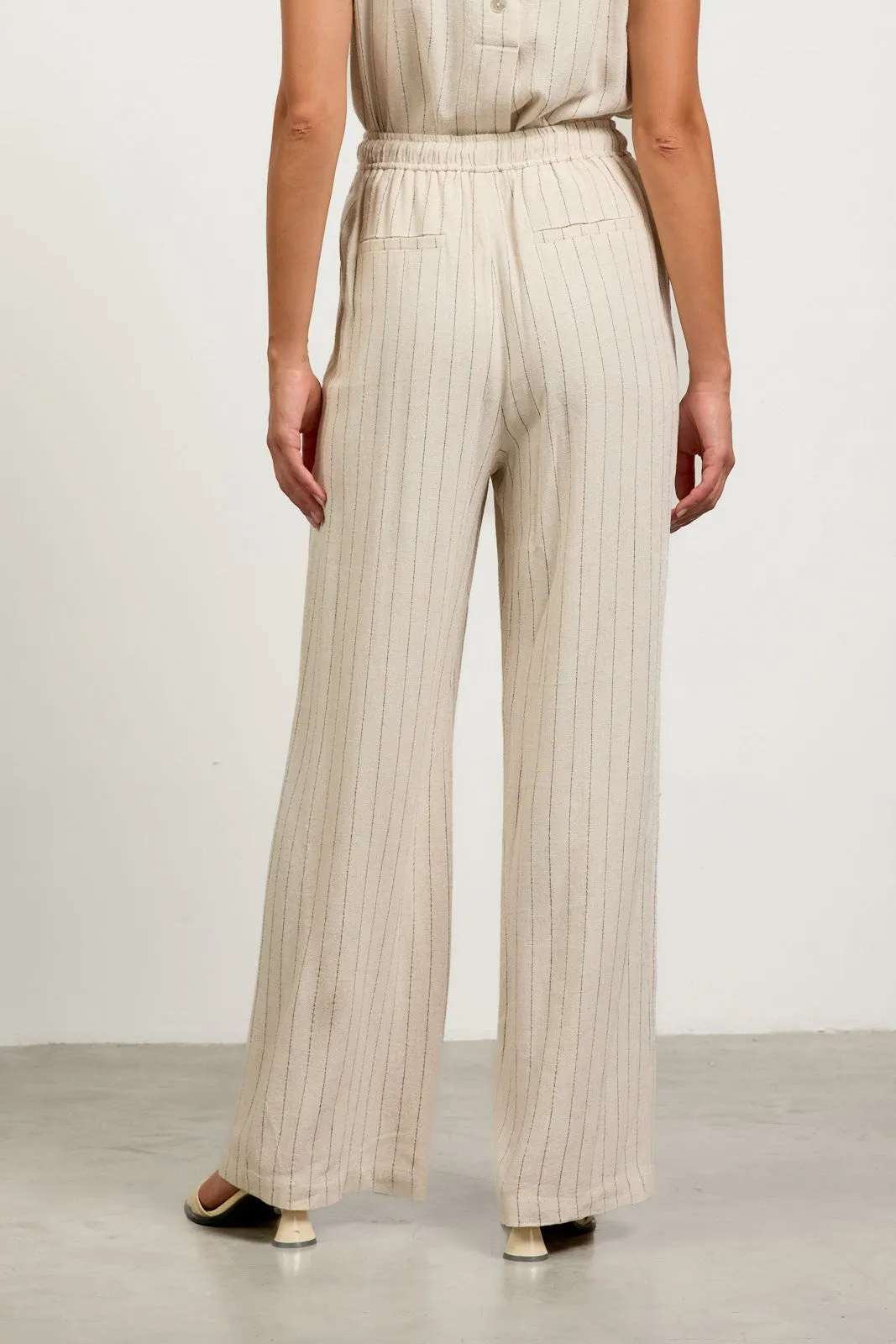Billie Linen Stripe Pull On Wide Leg Pants - Natural/Black