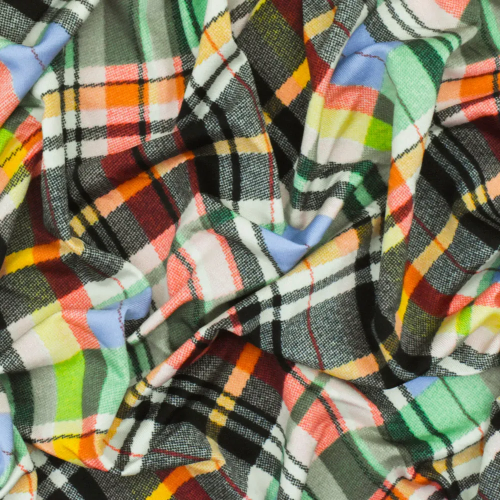 Black-Green-Muti Plaid Printed Stretch Polyspan Jersey Knit Fabric