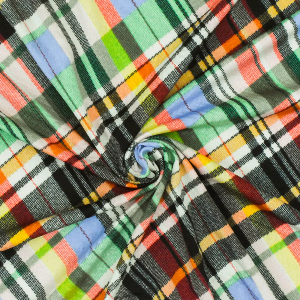 Black-Green-Muti Plaid Printed Stretch Polyspan Jersey Knit Fabric