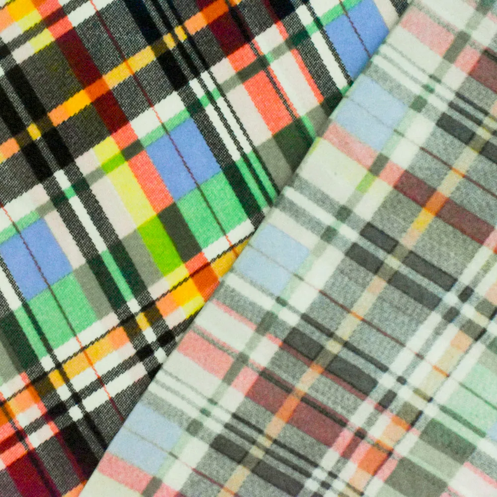 Black-Green-Muti Plaid Printed Stretch Polyspan Jersey Knit Fabric