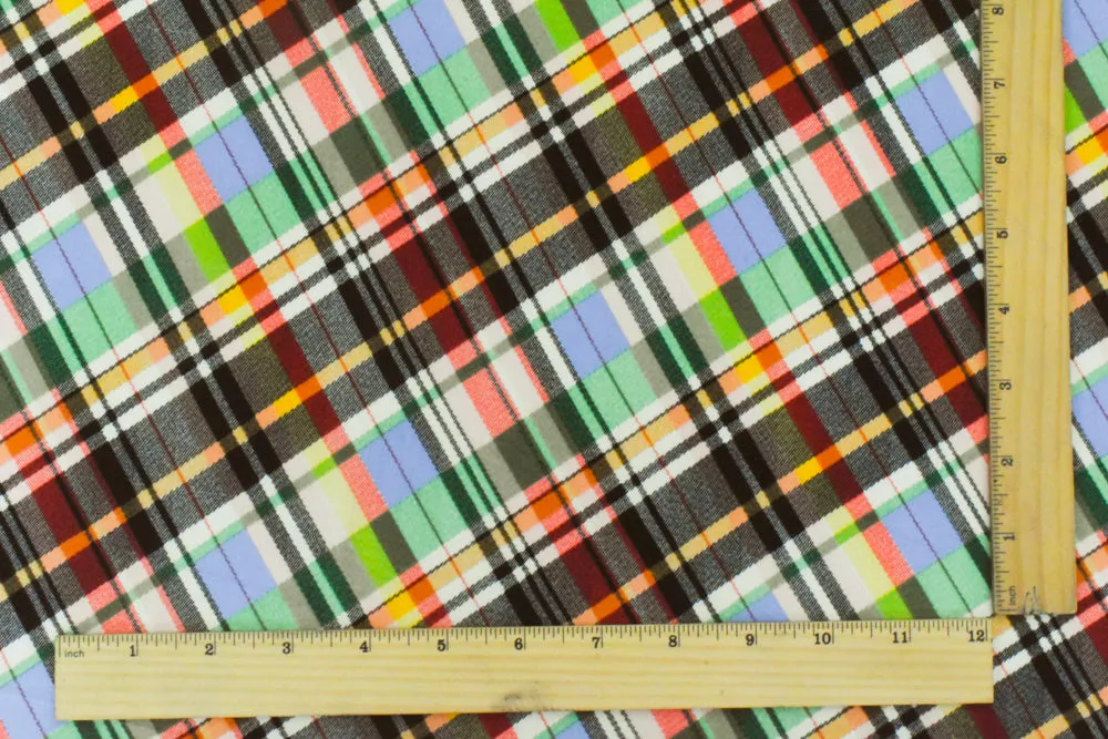 Black-Green-Muti Plaid Printed Stretch Polyspan Jersey Knit Fabric