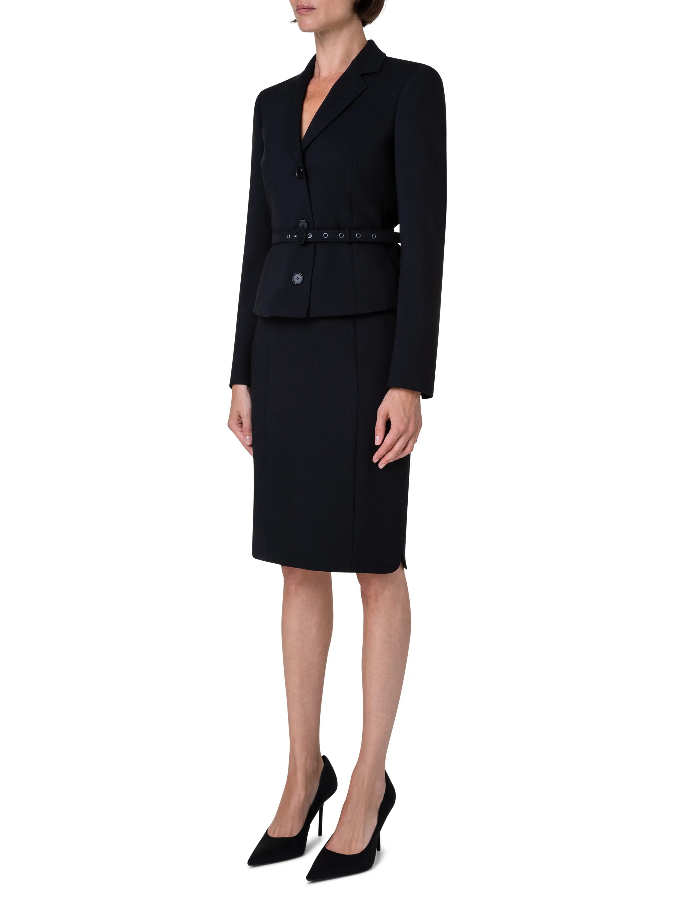 Black Wool Belted Classic Jacket