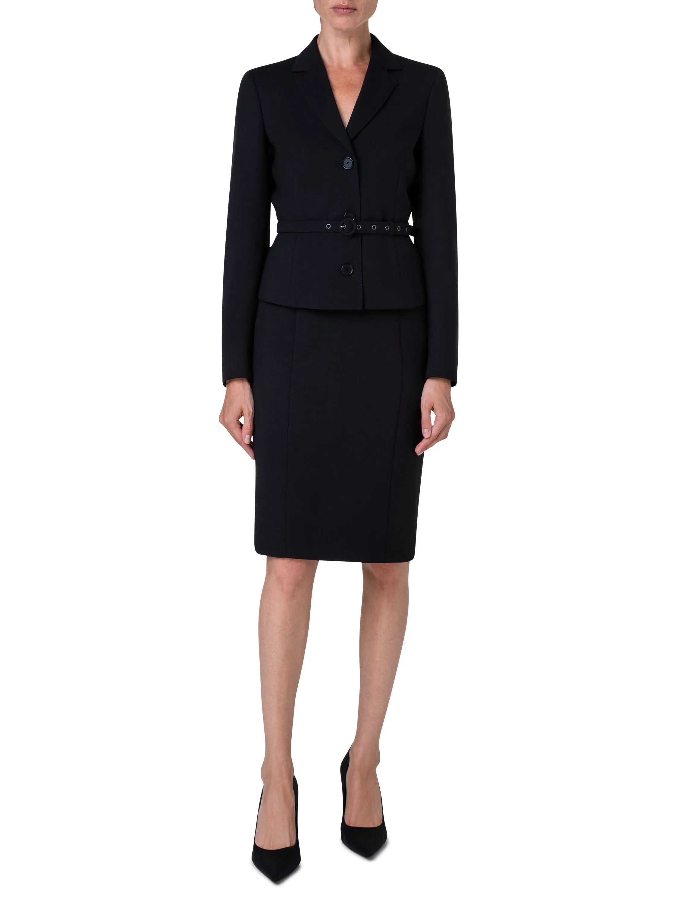 Black Wool Belted Classic Jacket