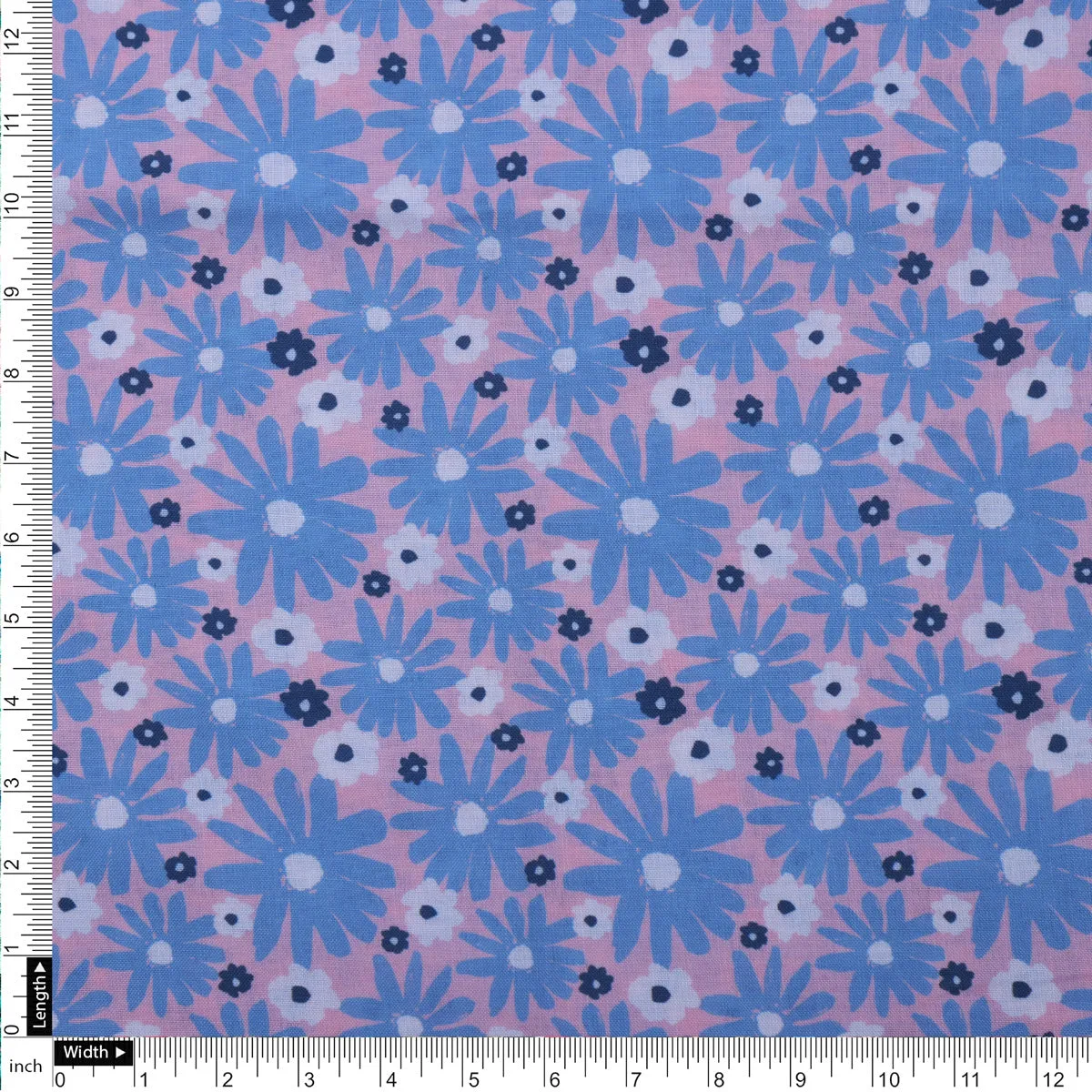Blue Floral Printed Linen Fabric