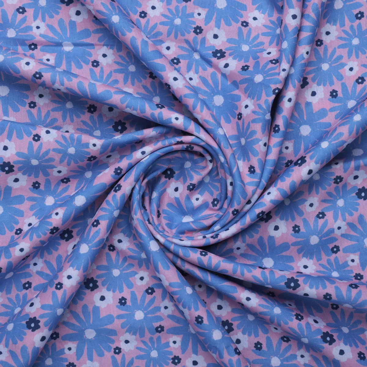Blue Floral Printed Linen Fabric