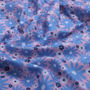 Blue Floral Printed Linen Fabric
