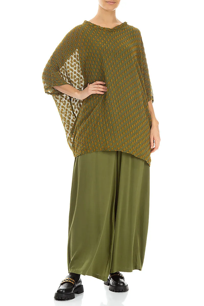 Boxy Bubbly Pattern Olive Silk Blouse