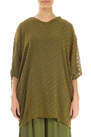 Boxy Bubbly Pattern Olive Silk Blouse