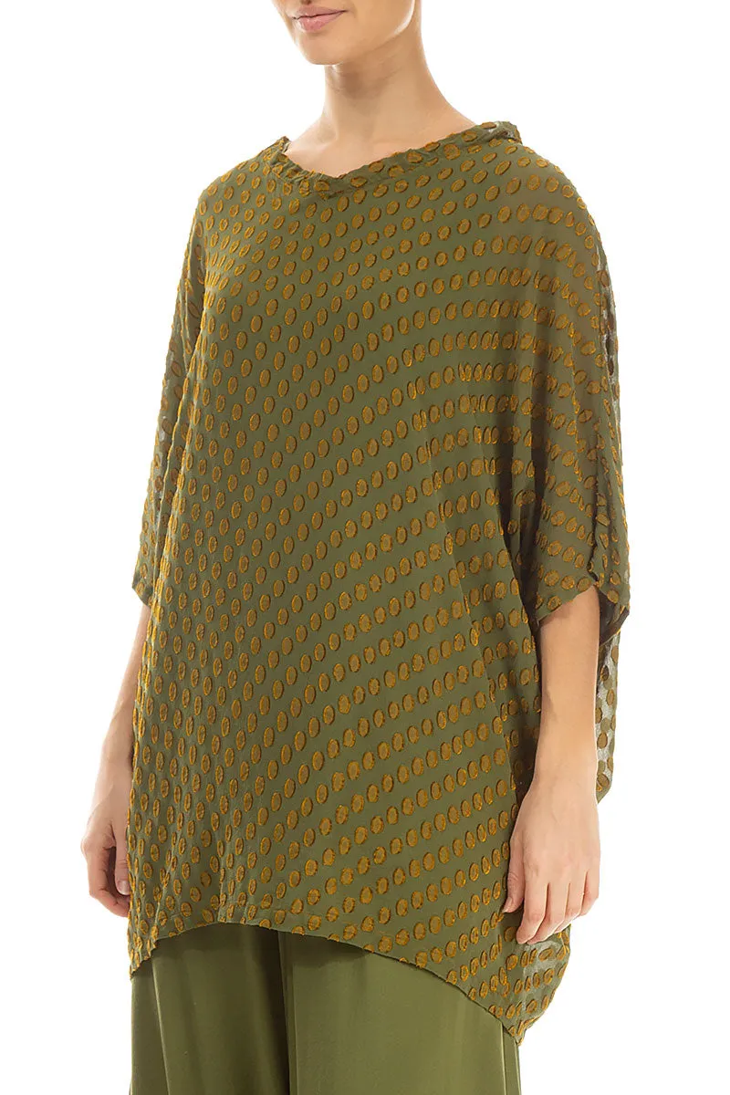Boxy Bubbly Pattern Olive Silk Blouse