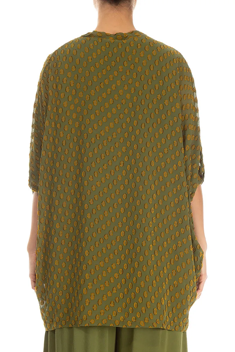 Boxy Bubbly Pattern Olive Silk Blouse