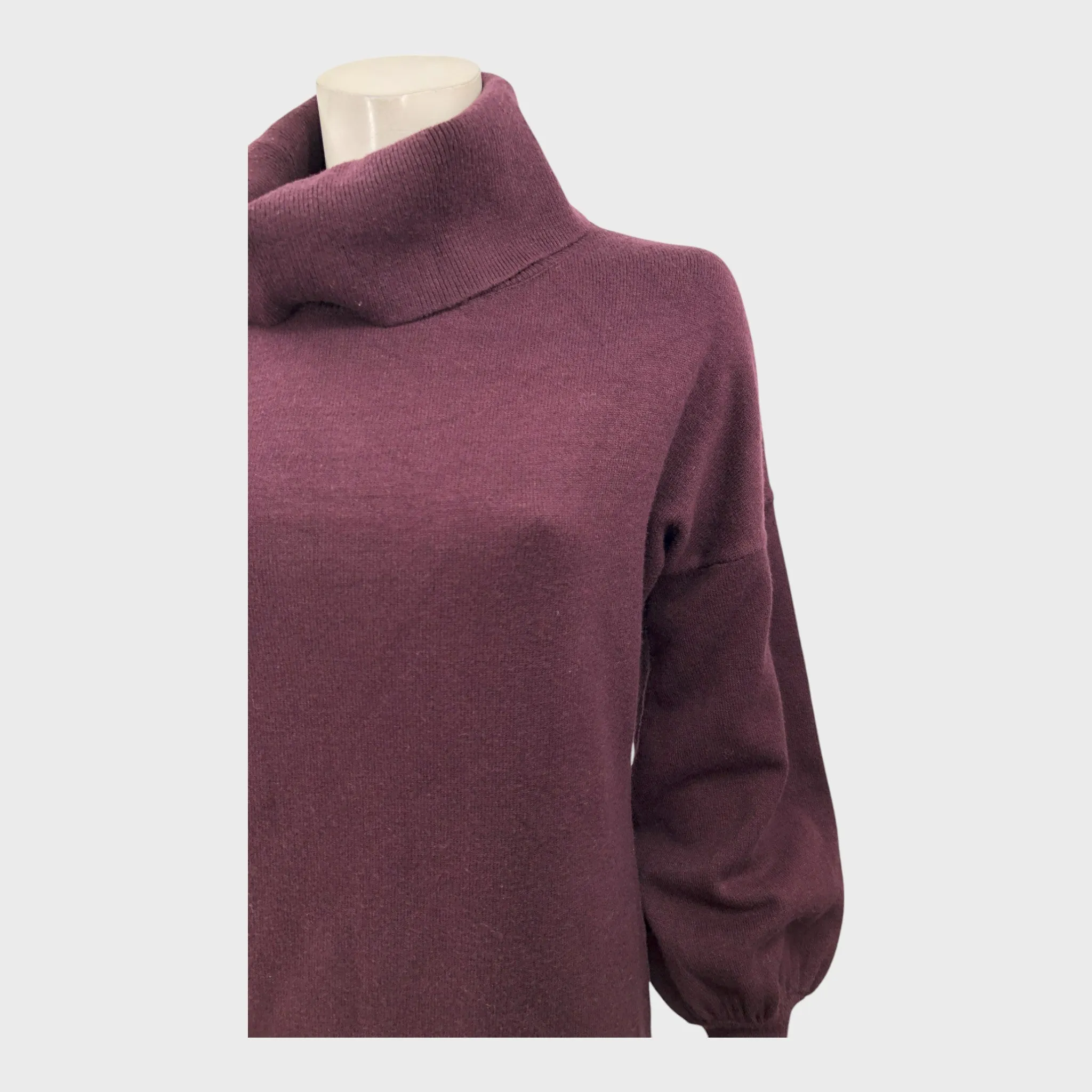 Branded Burgundy Knitted Roll Neck Dress - Size 10
