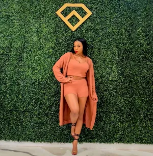 Brown “Be My Teddy Bear” 3 Piece Lounge Set with Shorts