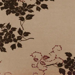 Brown-Burgundy Floral Leaf Printed Slub Jersey Knit Fabric