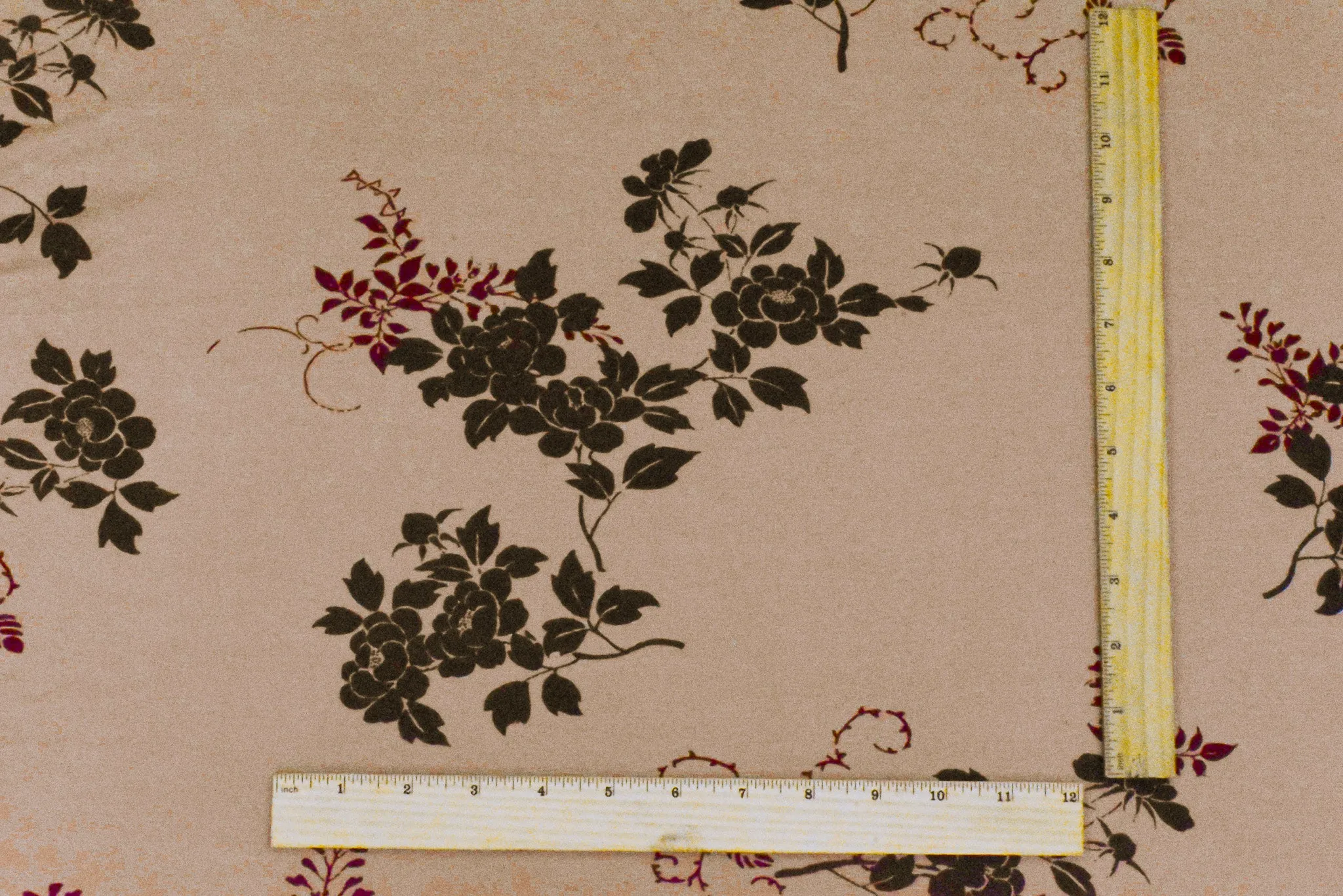 Brown-Burgundy Floral Leaf Printed Slub Jersey Knit Fabric
