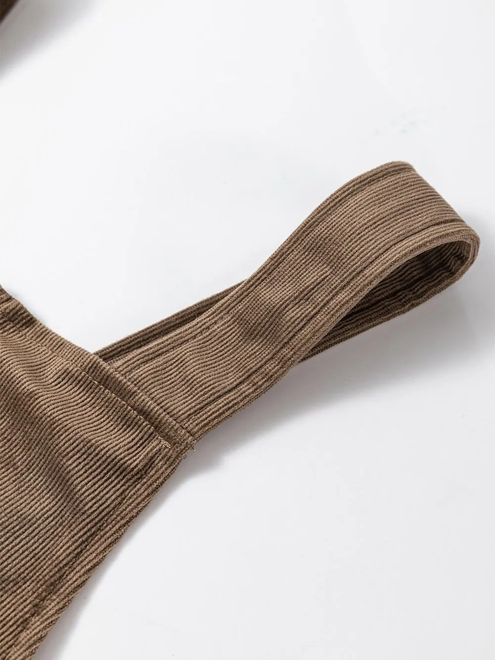 Brown Corduroy Pocketed Zip-Up Mini Dress with O-ring Detail