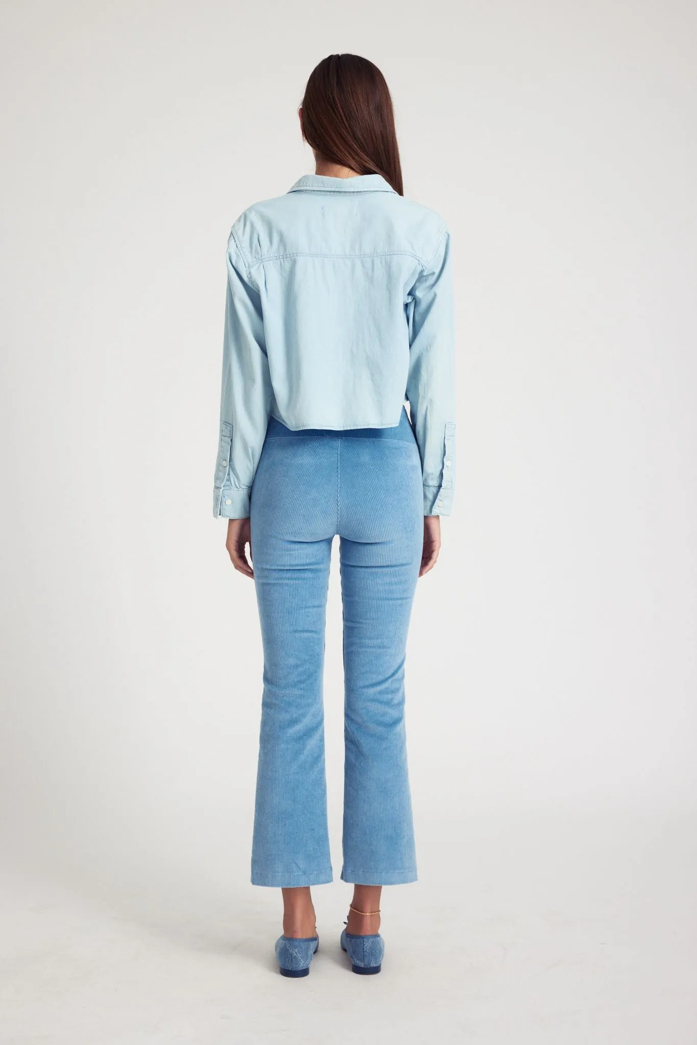 Chambray Blue Corduroy Ankle Flare Pants PR