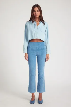 Chambray Blue Corduroy Ankle Flare Pants PR