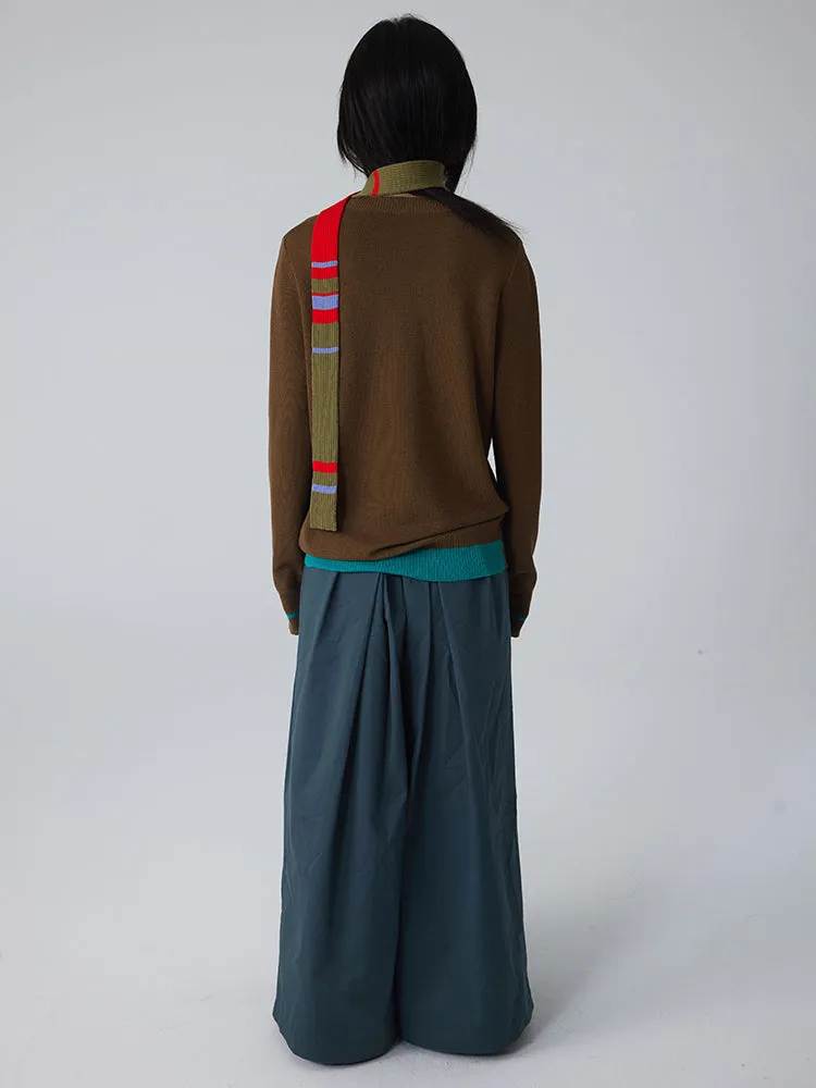 Chic Bi-Color Crew-Neck Plain Classic Knit