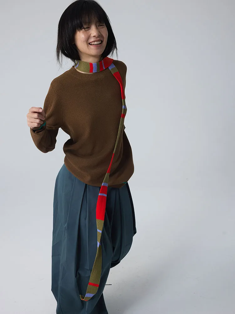 Chic Bi-Color Crew-Neck Plain Classic Knit