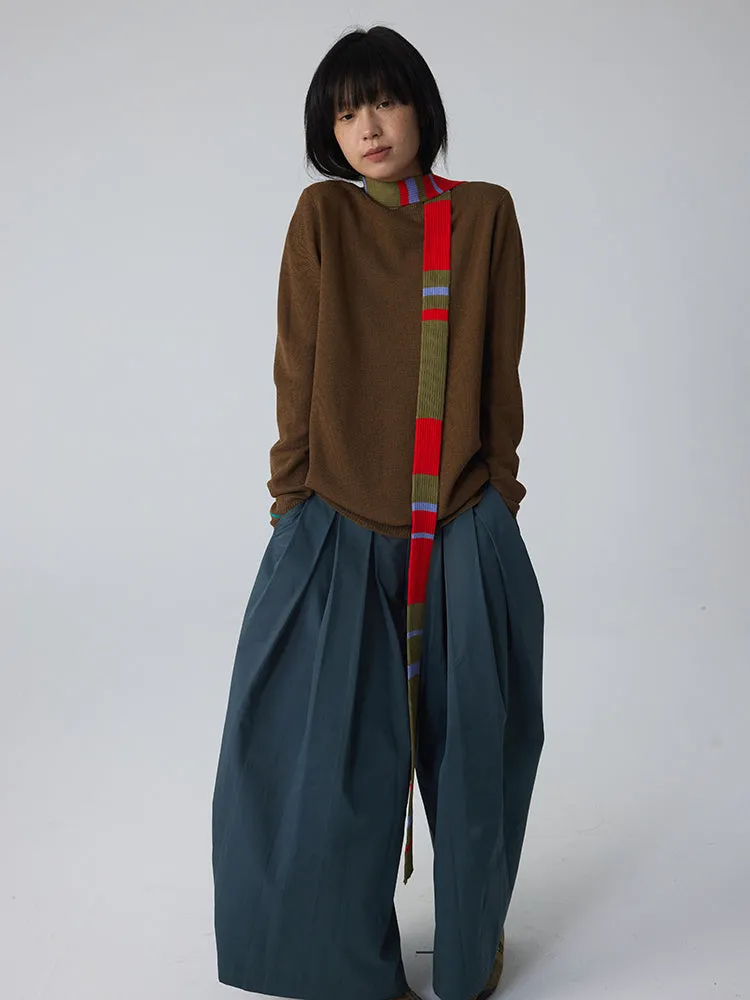 Chic Bi-Color Crew-Neck Plain Classic Knit