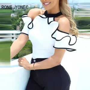 Chic Halter Off Shoulder Short Sleeve Basic Top
