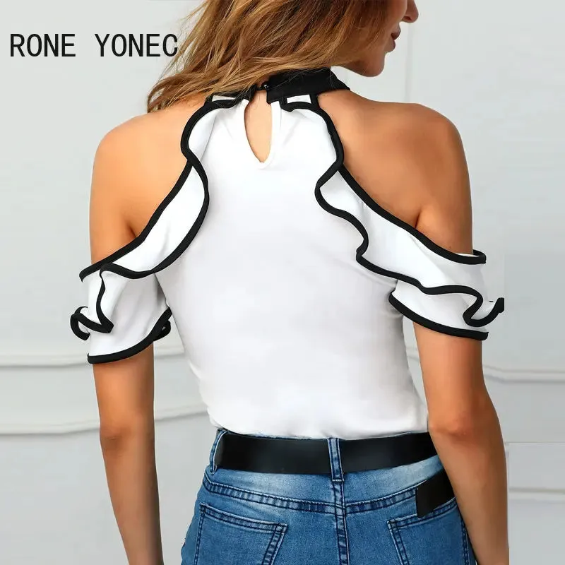 Chic Halter Off Shoulder Short Sleeve Basic Top