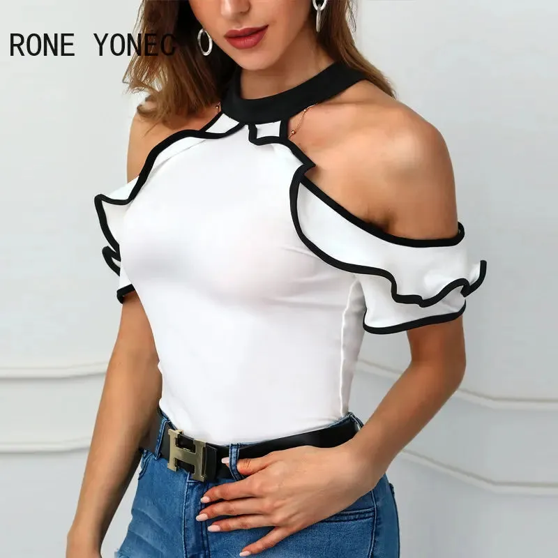 Chic Halter Off Shoulder Short Sleeve Basic Top