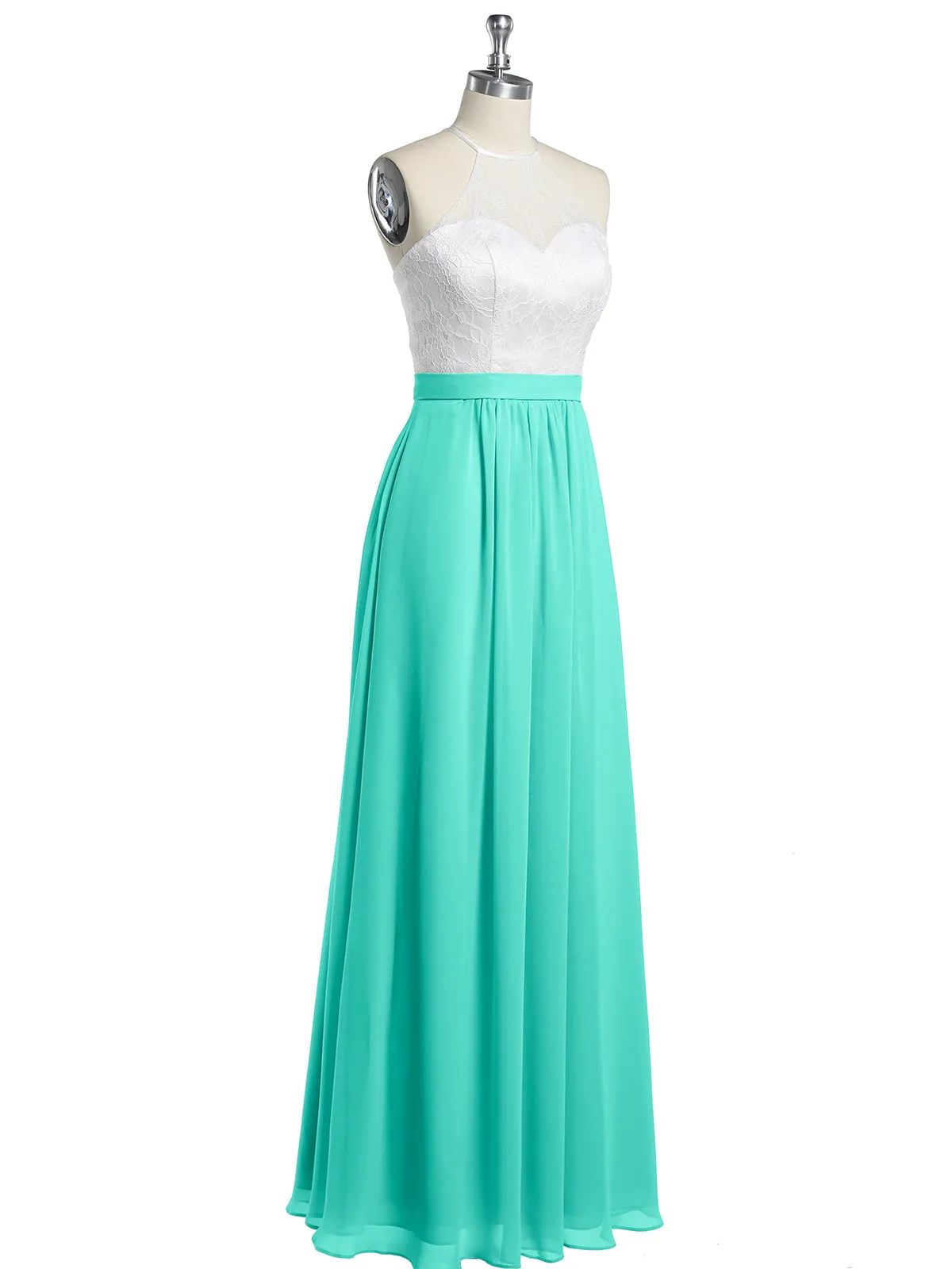 Chiffon Long Dresses with Ivory Lace Bodice-Spa