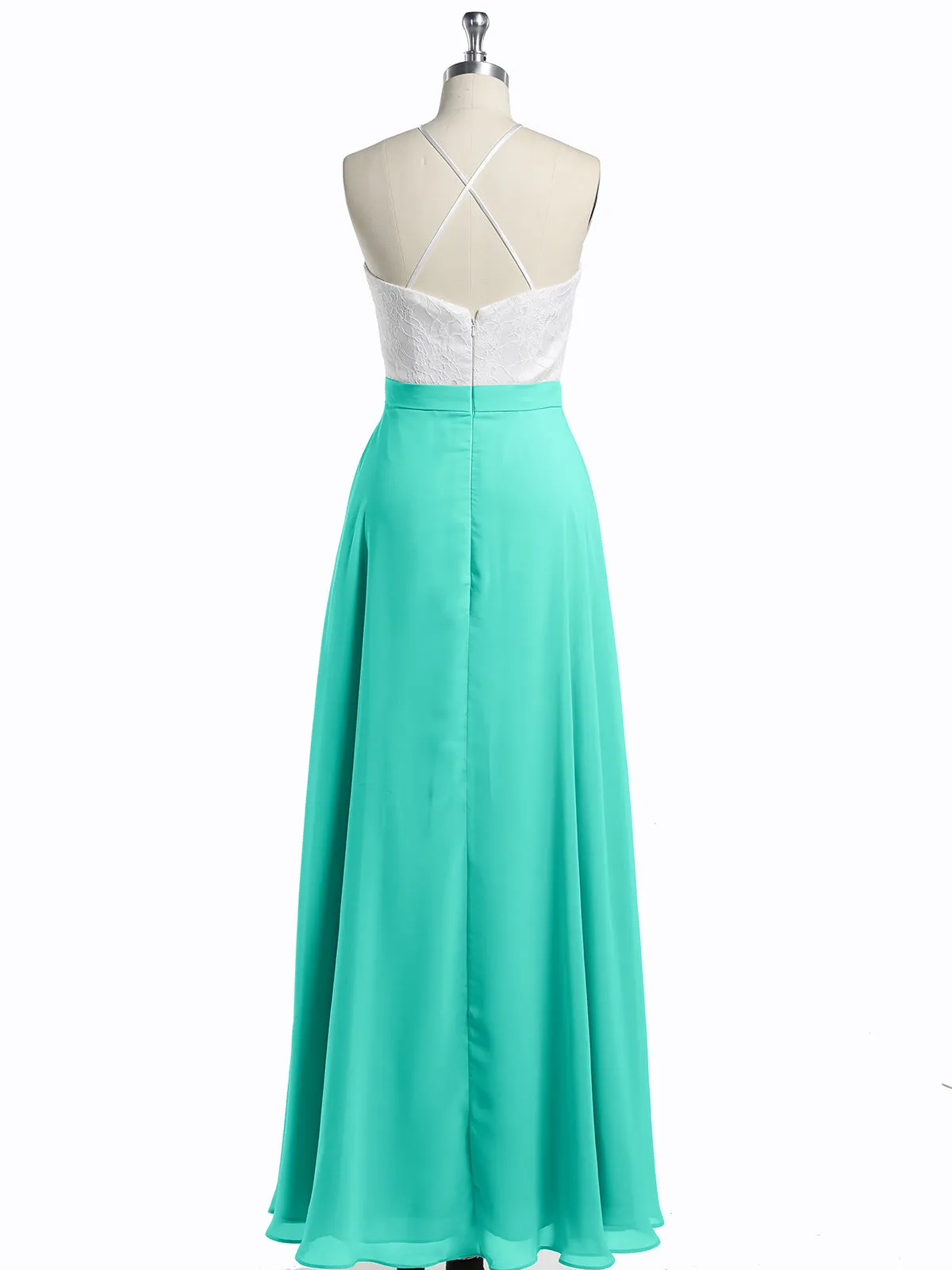 Chiffon Long Dresses with Ivory Lace Bodice-Spa