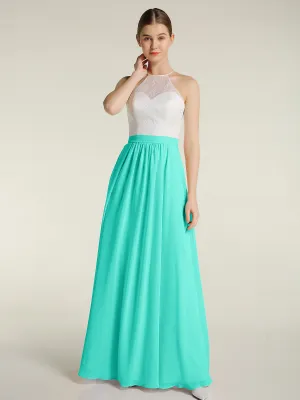 Chiffon Long Dresses with Ivory Lace Bodice-Spa