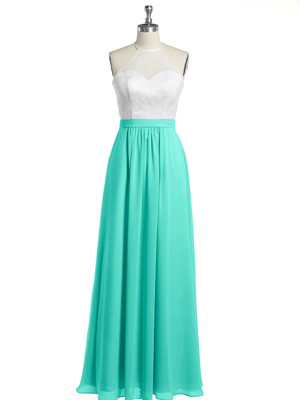 Chiffon Long Dresses with Ivory Lace Bodice-Spa