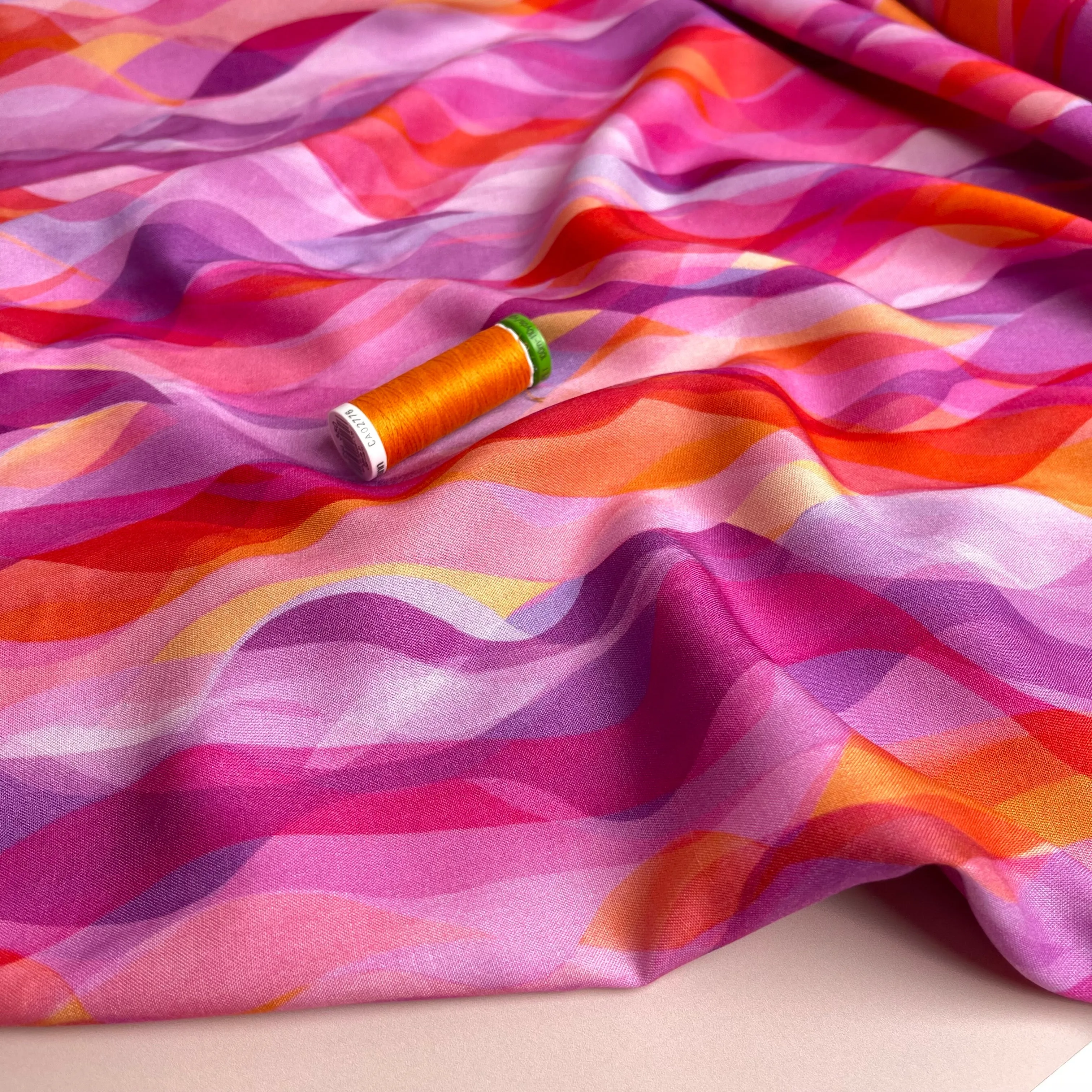 Chroma Rose Waves Rayon Fabric