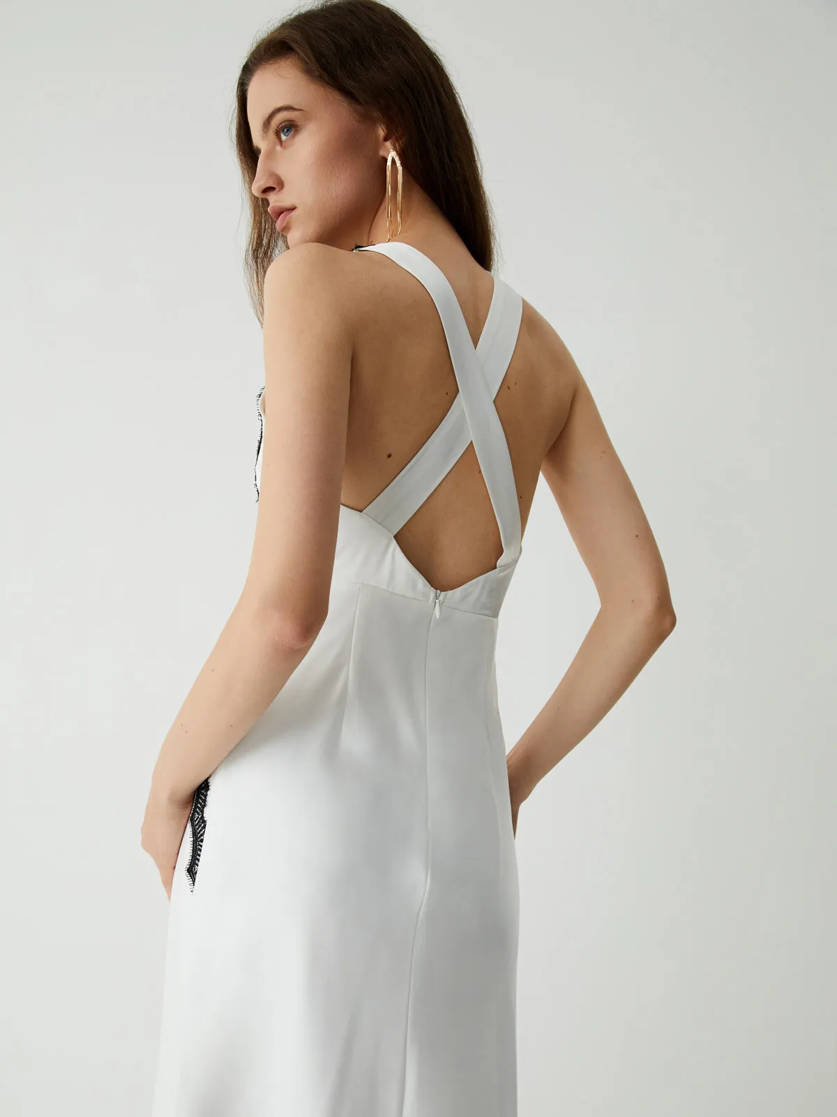 Contrast Lace Graceful Satin Long Dress