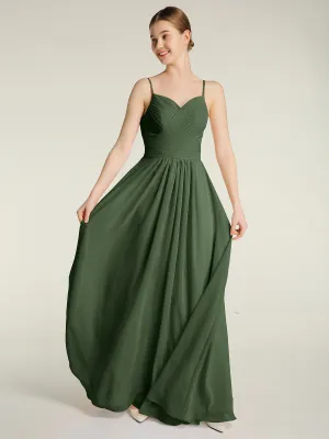 Cross Pleated Bodice Spaghetti Strap Dresses Olive Green Plus Size